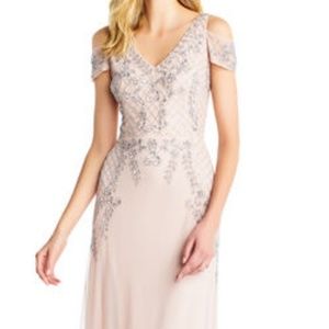 Adrianna Pappell Blush Pink Beaded Long Gown Dress